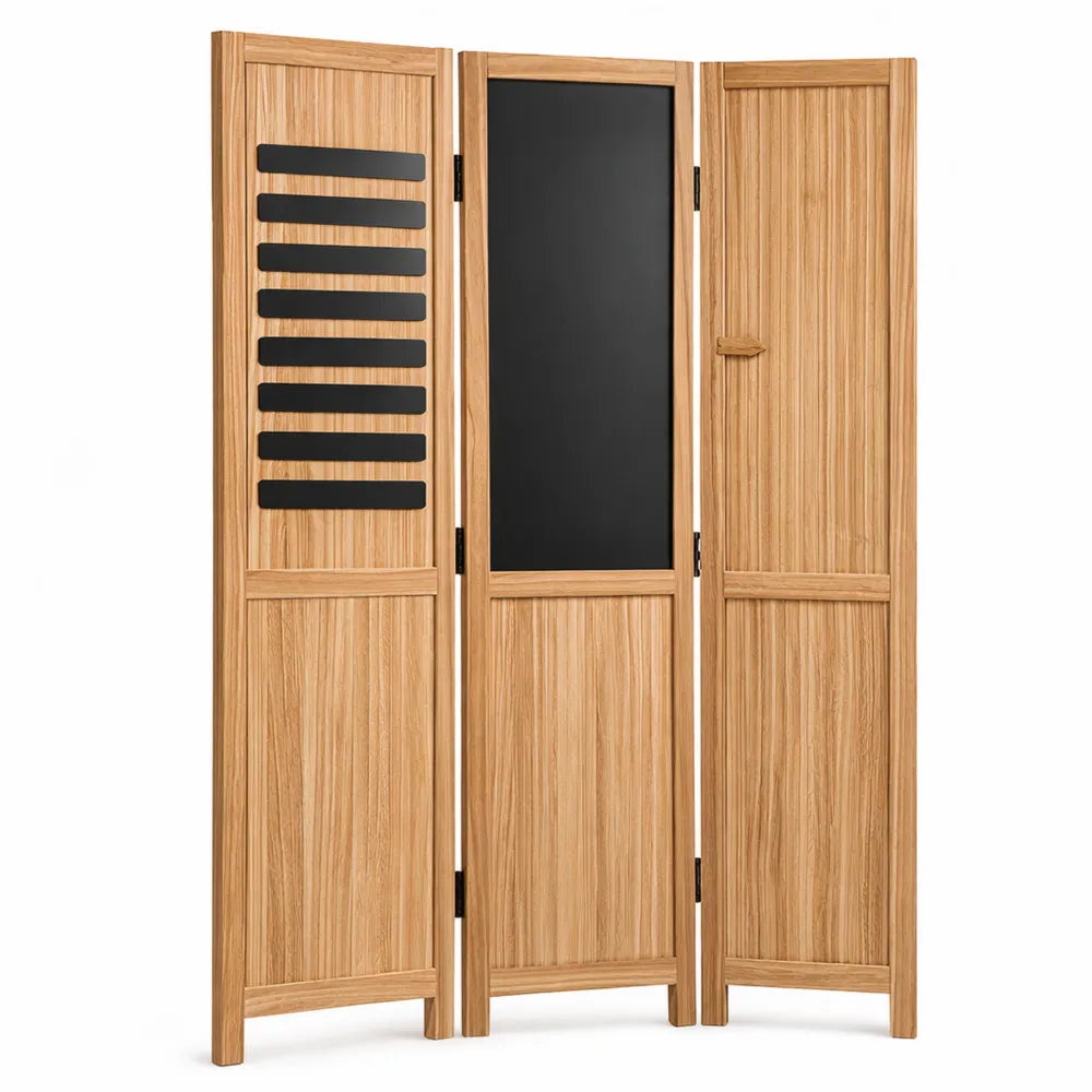 Paravent intérieur bois 3 panneaux avec tableau et organiseur