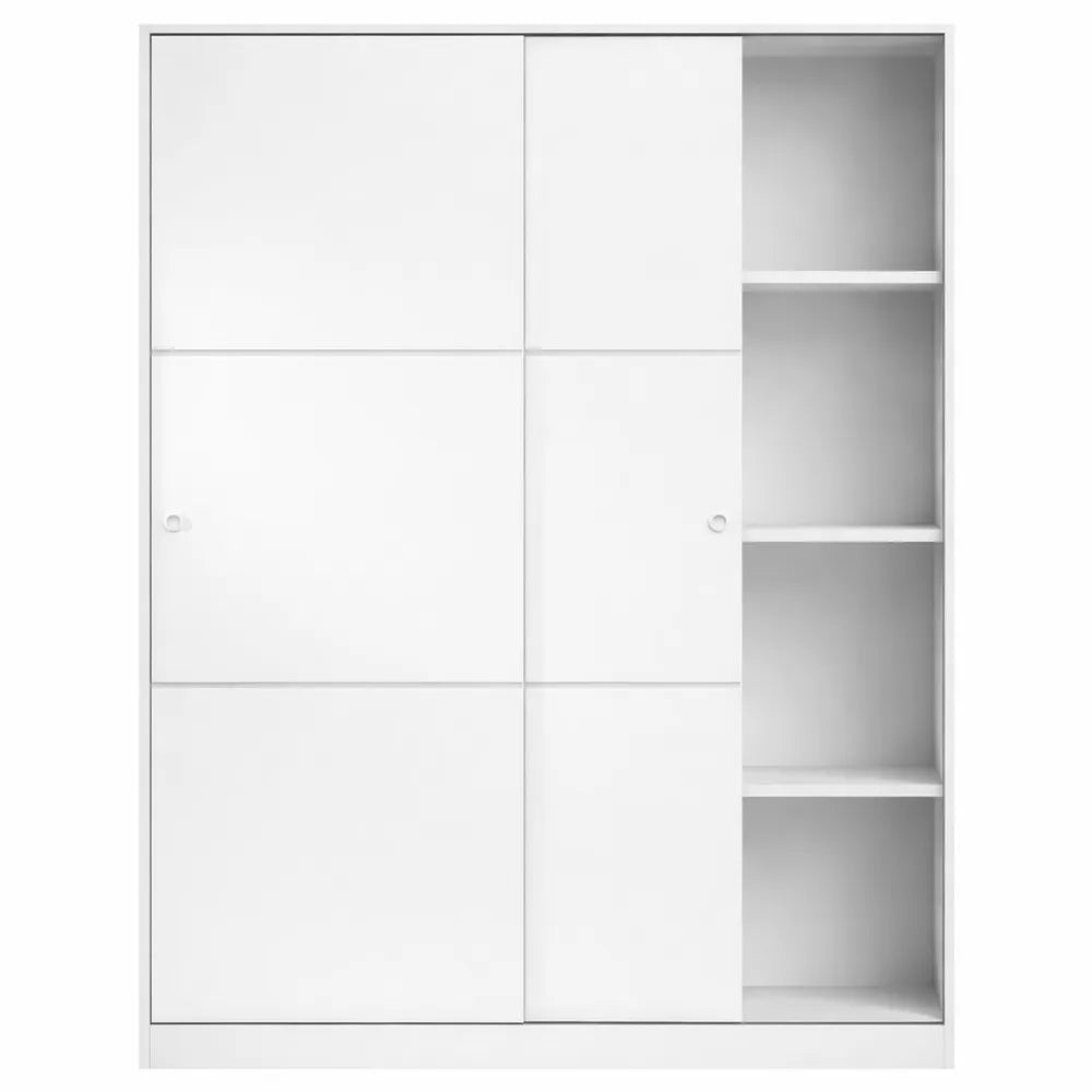 Armoire à portes coulissantes avec tringle et étagères, blanc brillant