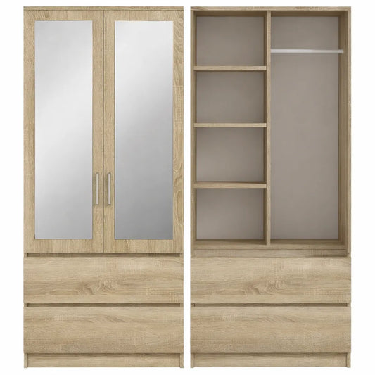 Armoire 2 Portes avec Miroir et Tiroirs pour Salon ou Bureau