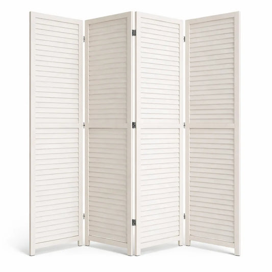 Paravent en bois blanc à lamelles, effet brocante, 6 panneaux