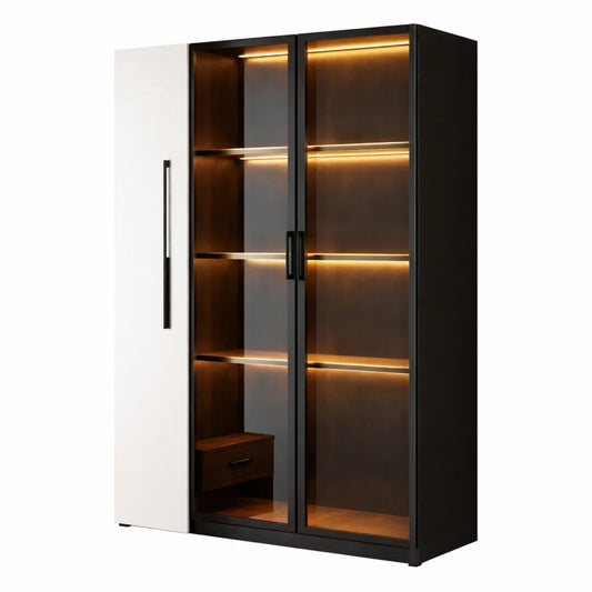 Armoire moderne avec porte en verre et éclairage LED pour salon ou bureau