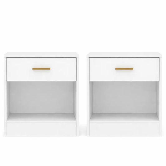 Tables de Chevet Modernes avec Tiroirs et Étagères Ouvertes, Poignée Dorée