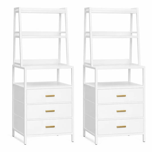 Table de Nuit avec Rangement et Ports USB, Blanc