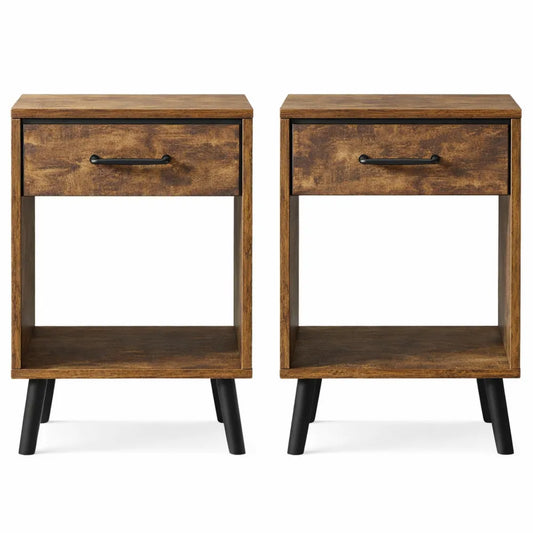 Ensemble de 2 tables de chevet avec tiroir en tissu et étagère ouverte
