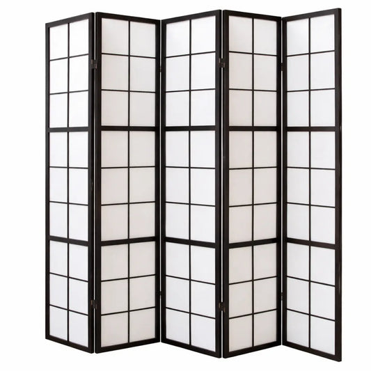 Paravent Pliable Bois Noir 5 Panneaux