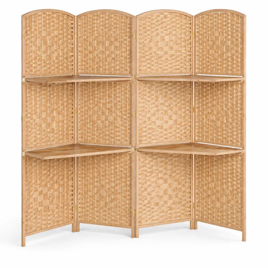 Écran de séparation pliable en bois avec étagères pour intérieur