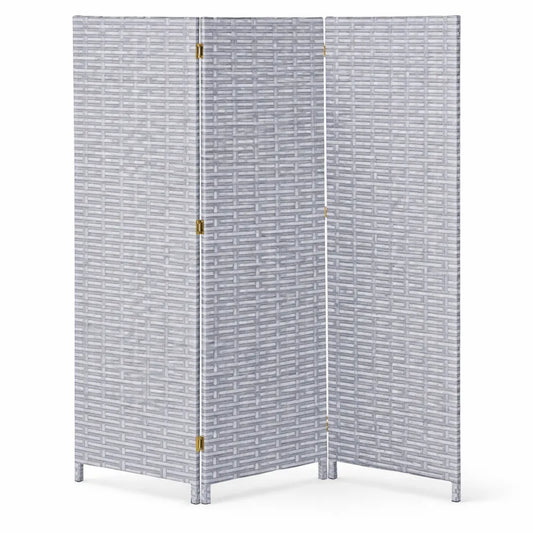Cloison Pliante 3 Panneaux, Séparation Intérieure, 170 x 120 cm, Gris et Blanc