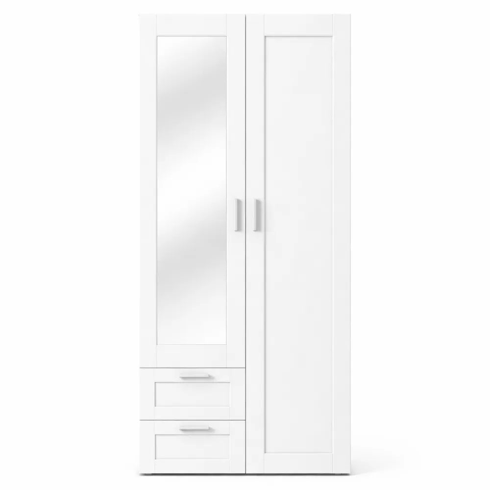 Armoire 2 Portes avec Tiroirs et Miroir, 80 cm