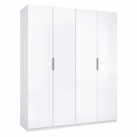 Grande armoire 4 portes blanc brillant, spacieuse et moderne