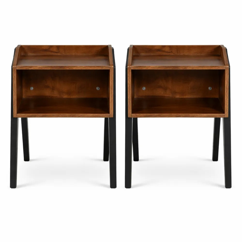 Tables de Chevet Empilables en Bois Marron et Noir