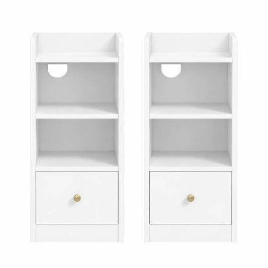 Table de Chevet Moderne avec Ports USB et Prise, Espace de Rangement à 3 Niveaux