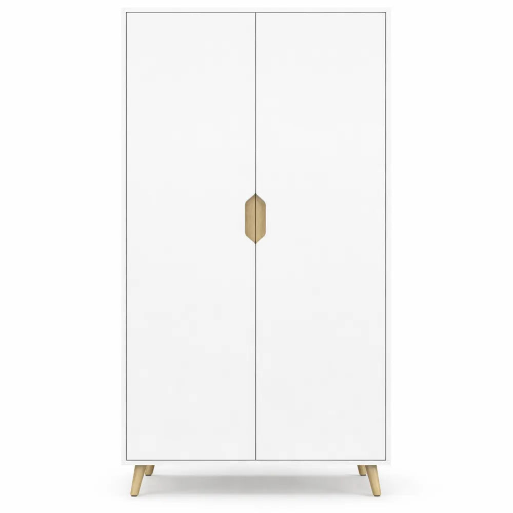 Armoire Scandinave Blanche 2 Portes avec Penderie et Étagères 80 cm
