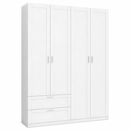 Armoire blanche 4 portes avec tiroirs et étagères